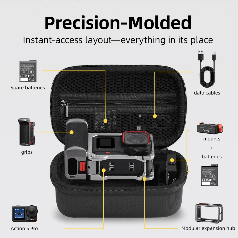 Flymile مقبض قبضة حقيبة التخزين ل DJI Action 5 Pro/4/3 المضادة للخدش حمل صندوق سفر محمول ملحقات الكاميرا