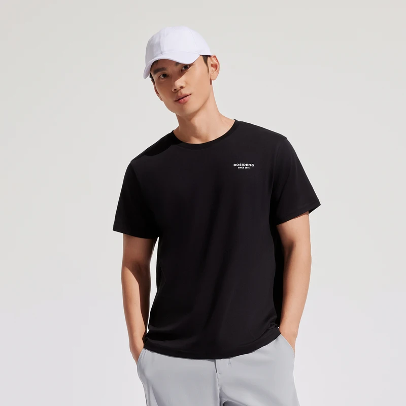 

BOSIDENG Cotton Mens Blank T-Shirt Crew Neck Solid Color Casual Bottoming Men Tops Tees Shirt For Male Man T shirts Clothing