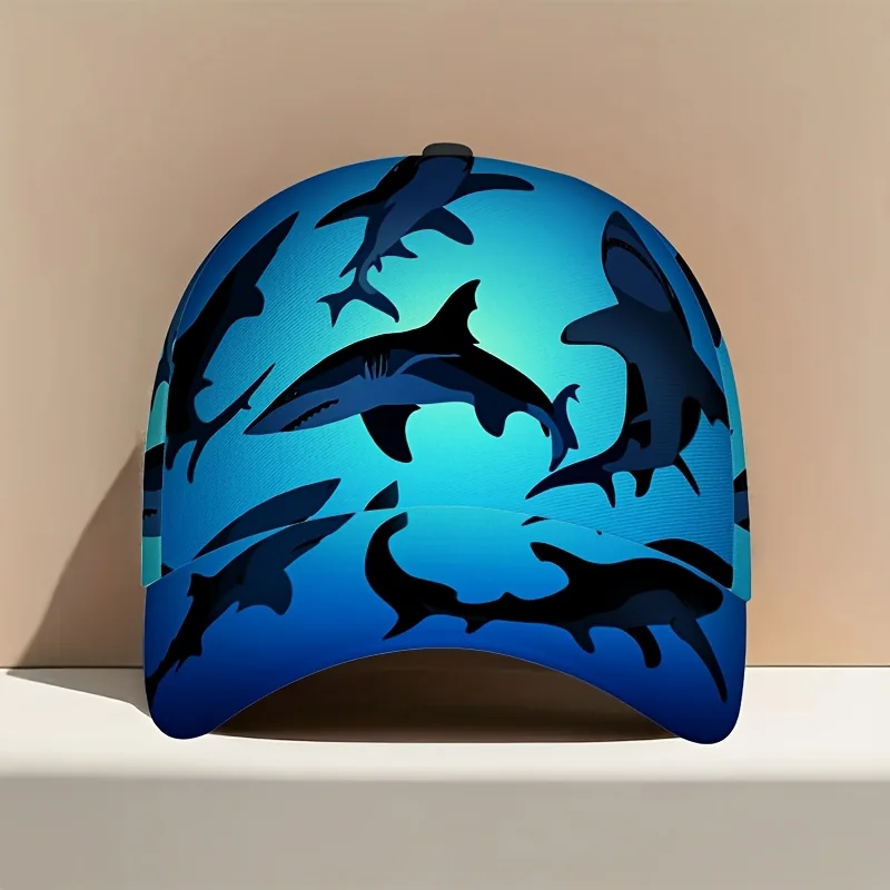 Shark-Shaped Designs in a Blue Print Classic Baseball Cap a Lightweight Adjustable Duckbill Hat Great for Everyday Use