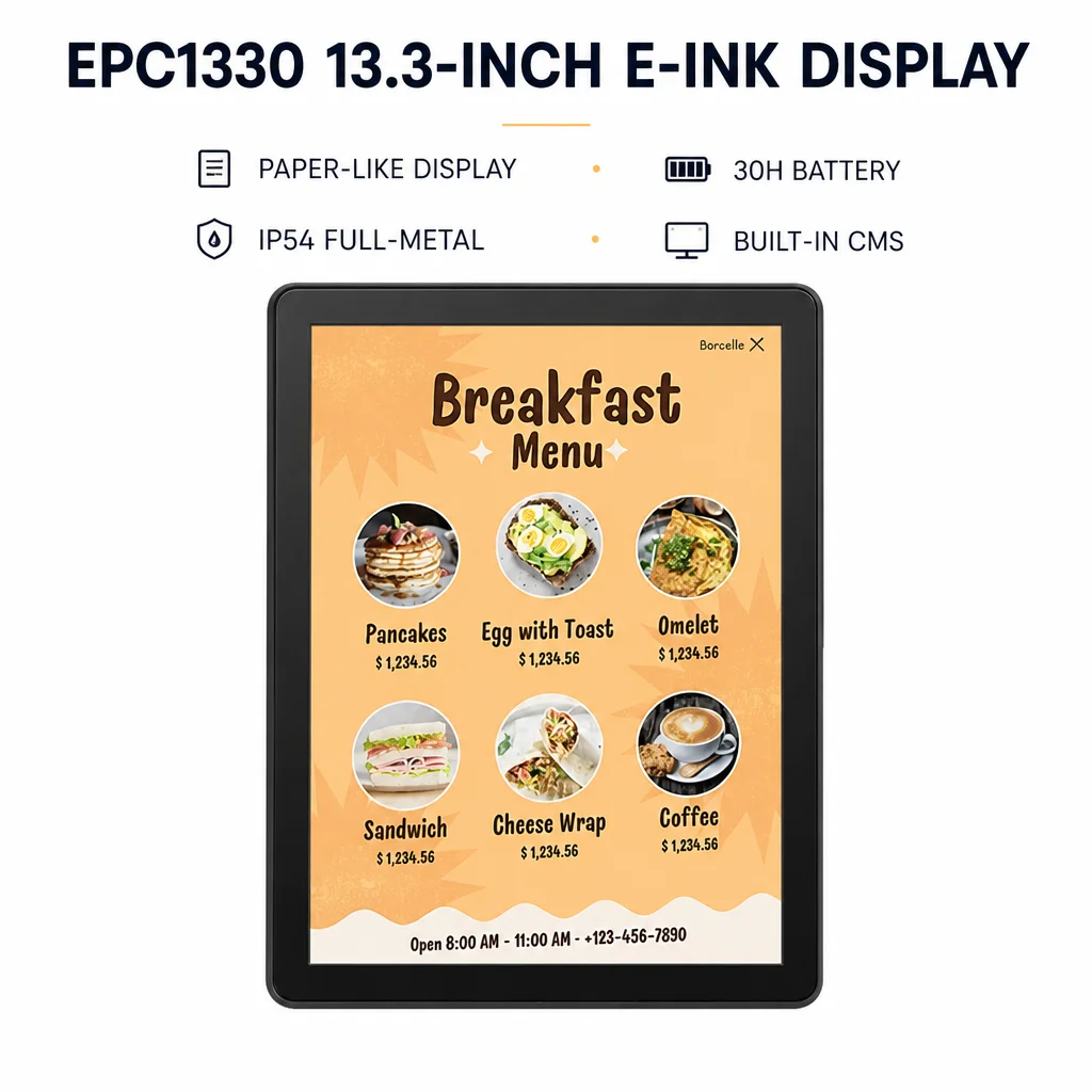 13.3 Inch E Ink Spectra 6 Color Digital Signage Display WiFi 4G Cloud Management Retail Advertising OEM Supported Low Power