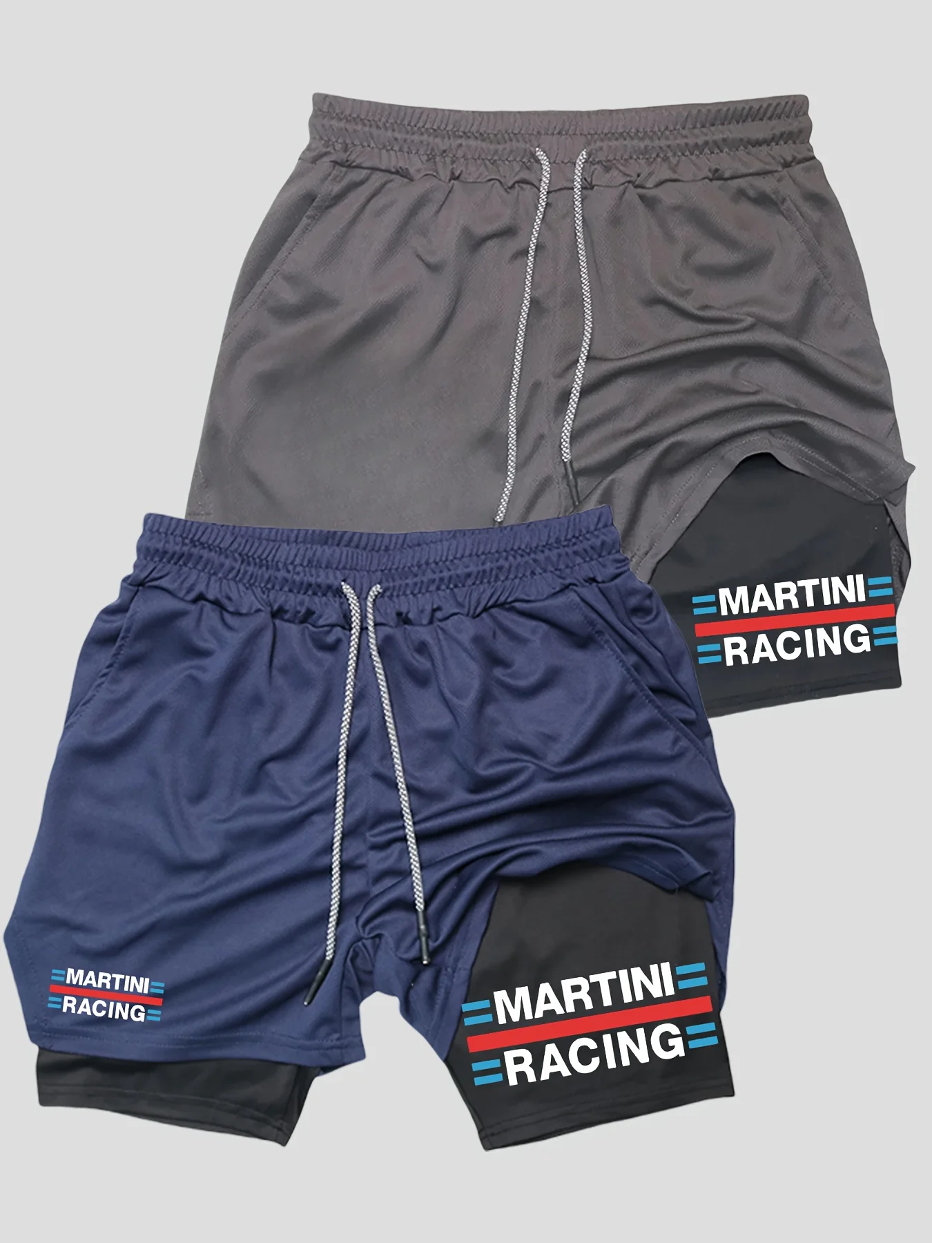 

2pcs 2-in-1 Double Layer Striped Letter Print Men's Casual Sports Shorts Features Phone Pocket Ideal Summer Casual Wear Hiking