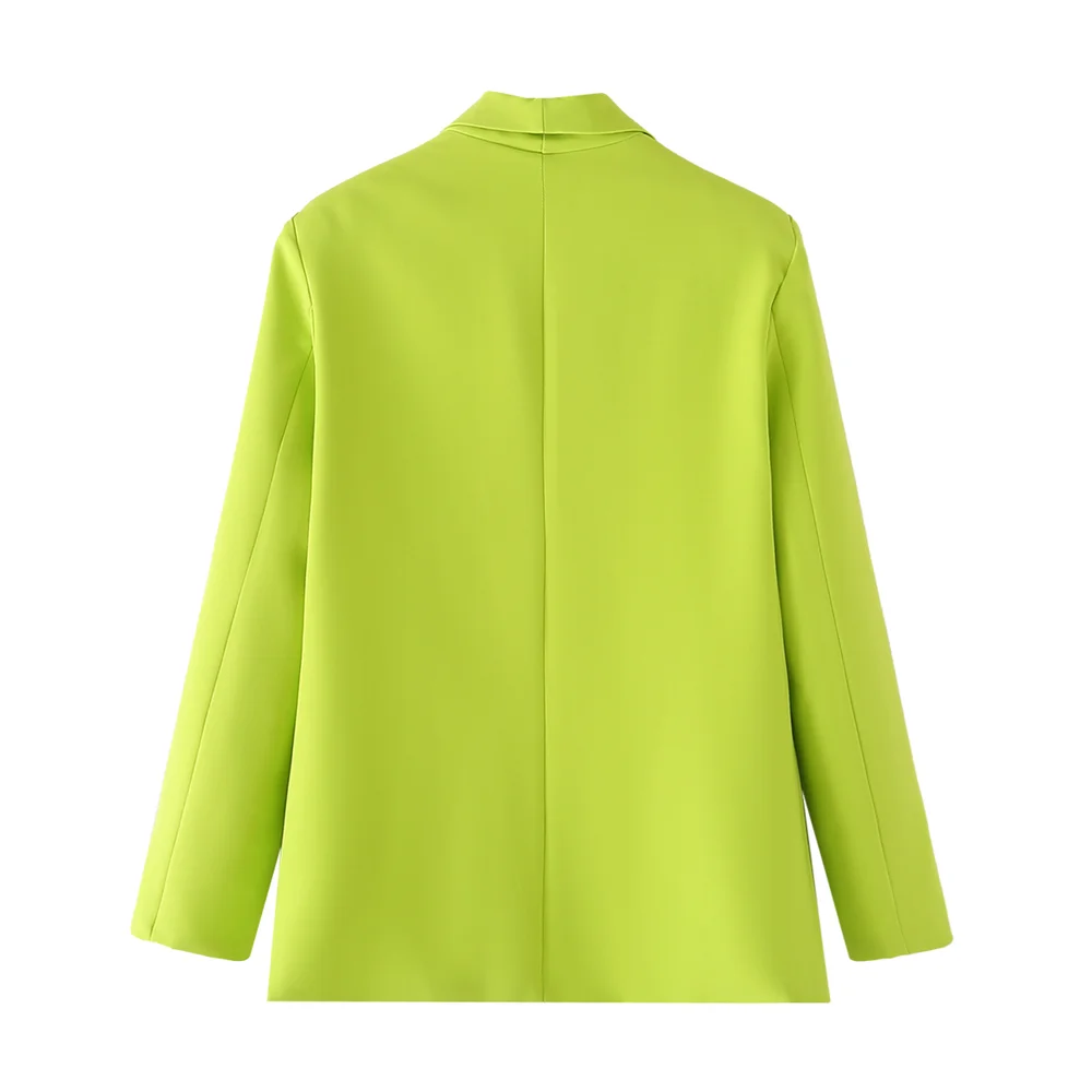 PB&ZA2024 Spring New Women\'s Fashion and Elegance Commuting Versatile Green Fruit Collar Solid Color Suit Coat