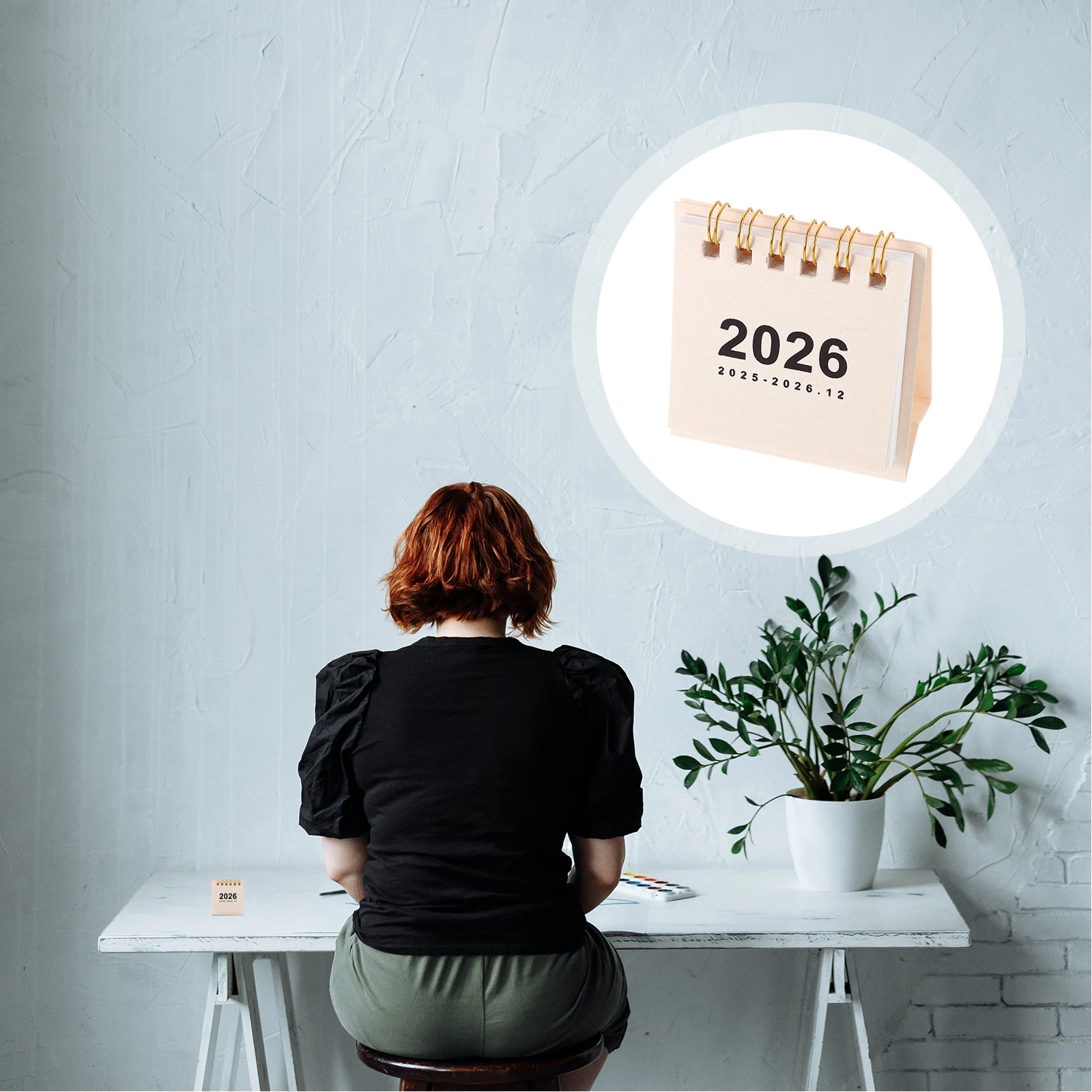 Daily Use Monthly Calendar Mini Desk Desktop Calendars Small-sized Beige Paper Ornament