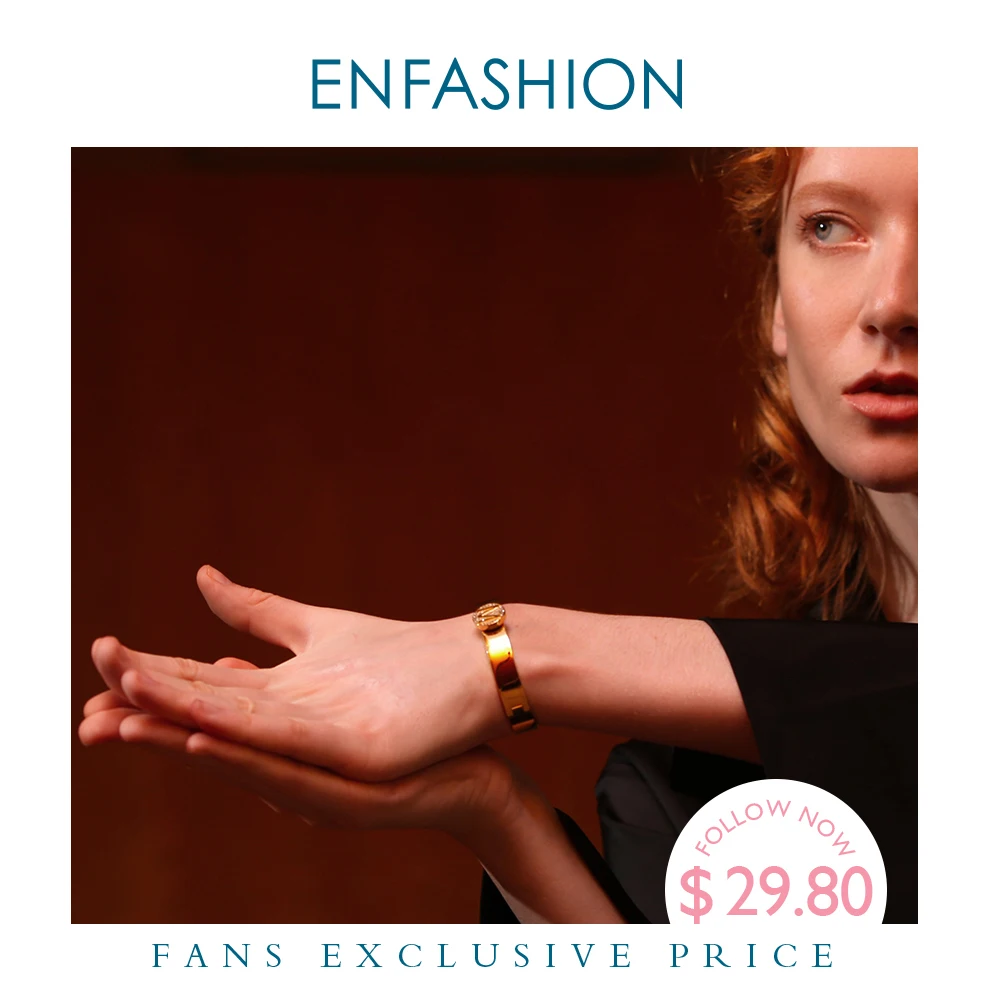 Enfashion Letter Initial Bangle Bracelet Stainless Steel Gold Color Cuff Bangles Bracelets Fashion Jewelry For Women 188005