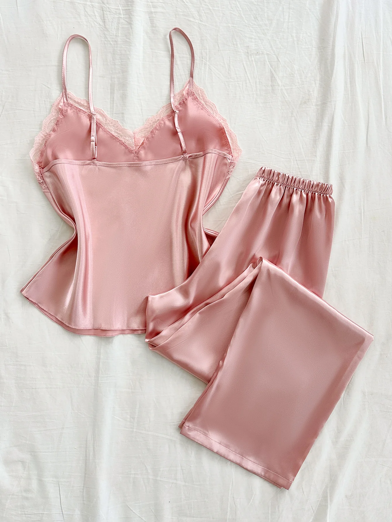 2 pieces lace stitching simple fashion suspender trousers Women's pajamas set