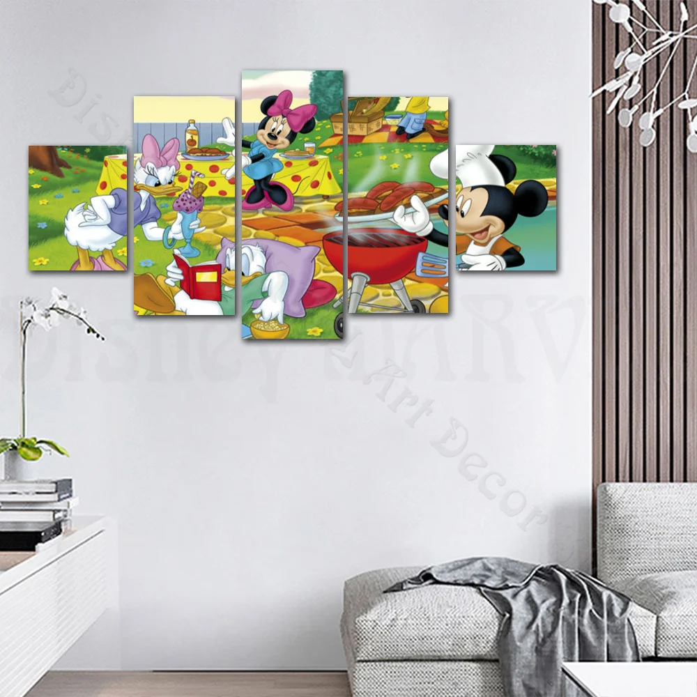 5Pcs Anime Mickey Mouse & Donald Duck Canvas Painting Disney Canvas Hd Prints Pictures Wall Art Home Poster Living Room Decor