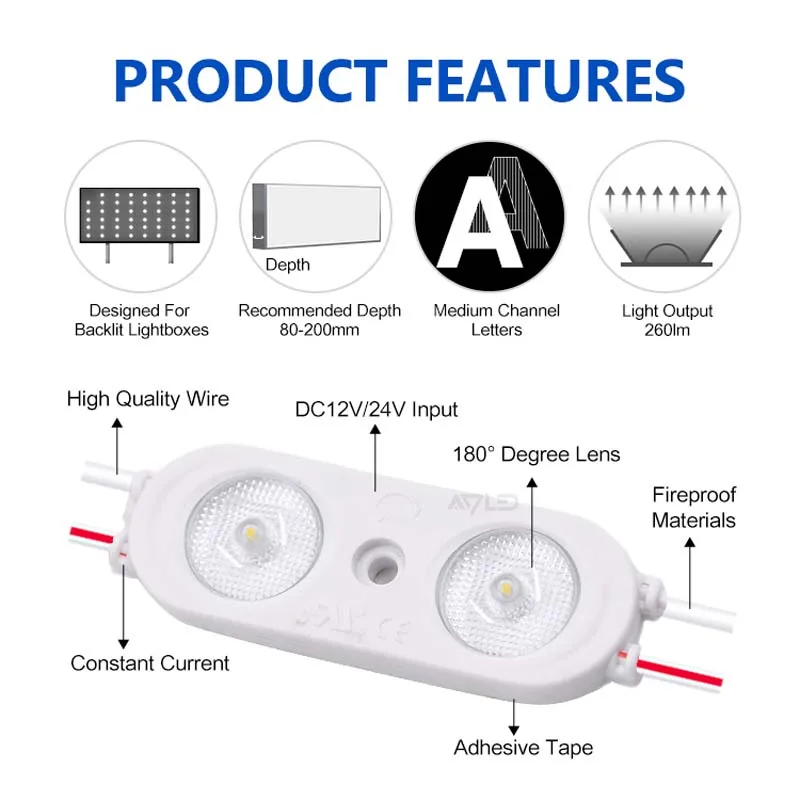 DC12V OSRAM LED MODULE IP67 Waterproof 180° Degree Lens High Quality Cable Suitable for Home Signage Decoration