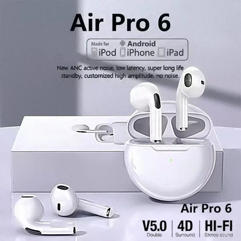 Original Air Pro 6 TWS Fone Bluetooth Headphones Wireless Earphones Mic Pods InEar Earpods Pro6 Earbuds sport Headset For Xiaomi