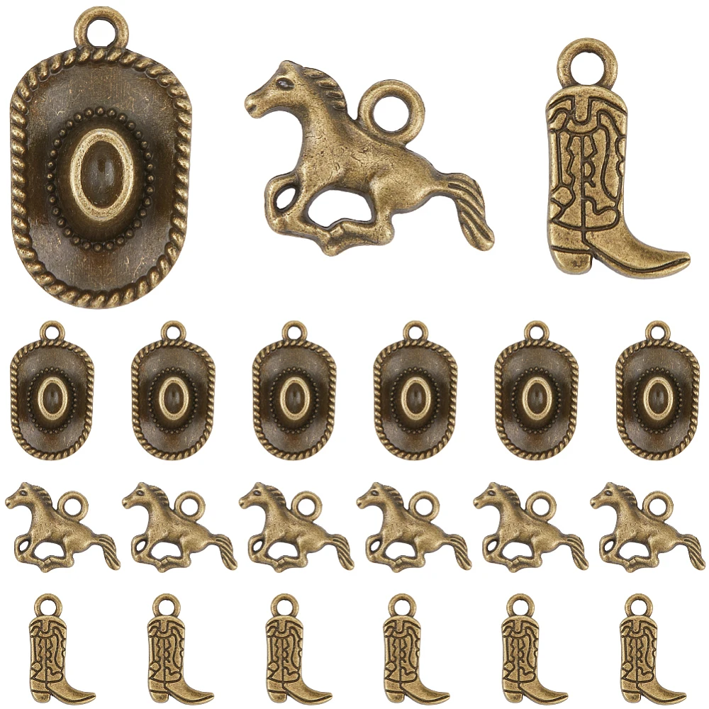 1 Box 90 Pcs Western Cowboy Charms Cowboy Hat Charm Bulk Vintage Alloy Hats Boots Horses Metal Cowboys Style Charm for Jewelry