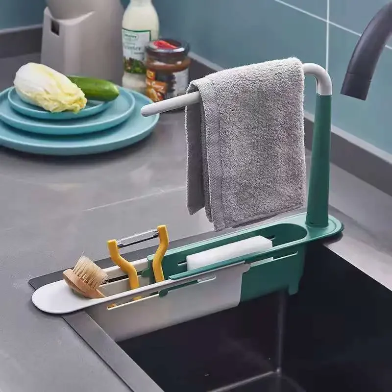 Multifunction Telescopic Sink Drain Rack Sponge Holder Expandable Storage Basket Organizer Dishcloth Rack Kitchen Accessories