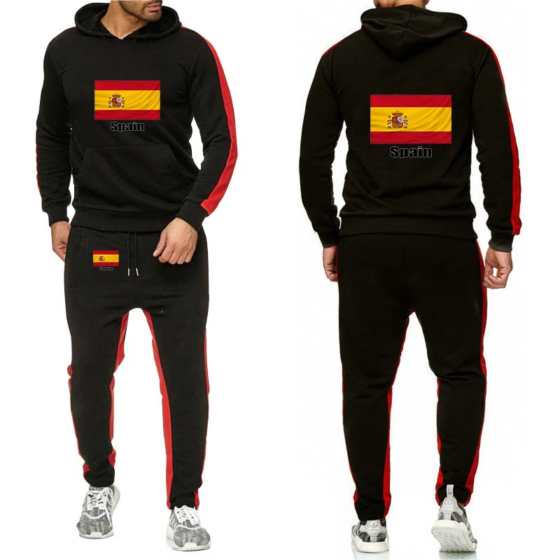 

2026 Football Team Spring And Autumn Men's Spanish Flag Logo Print Sweatshirt Lightweight Hoodies Leisure Sports Pants Suits