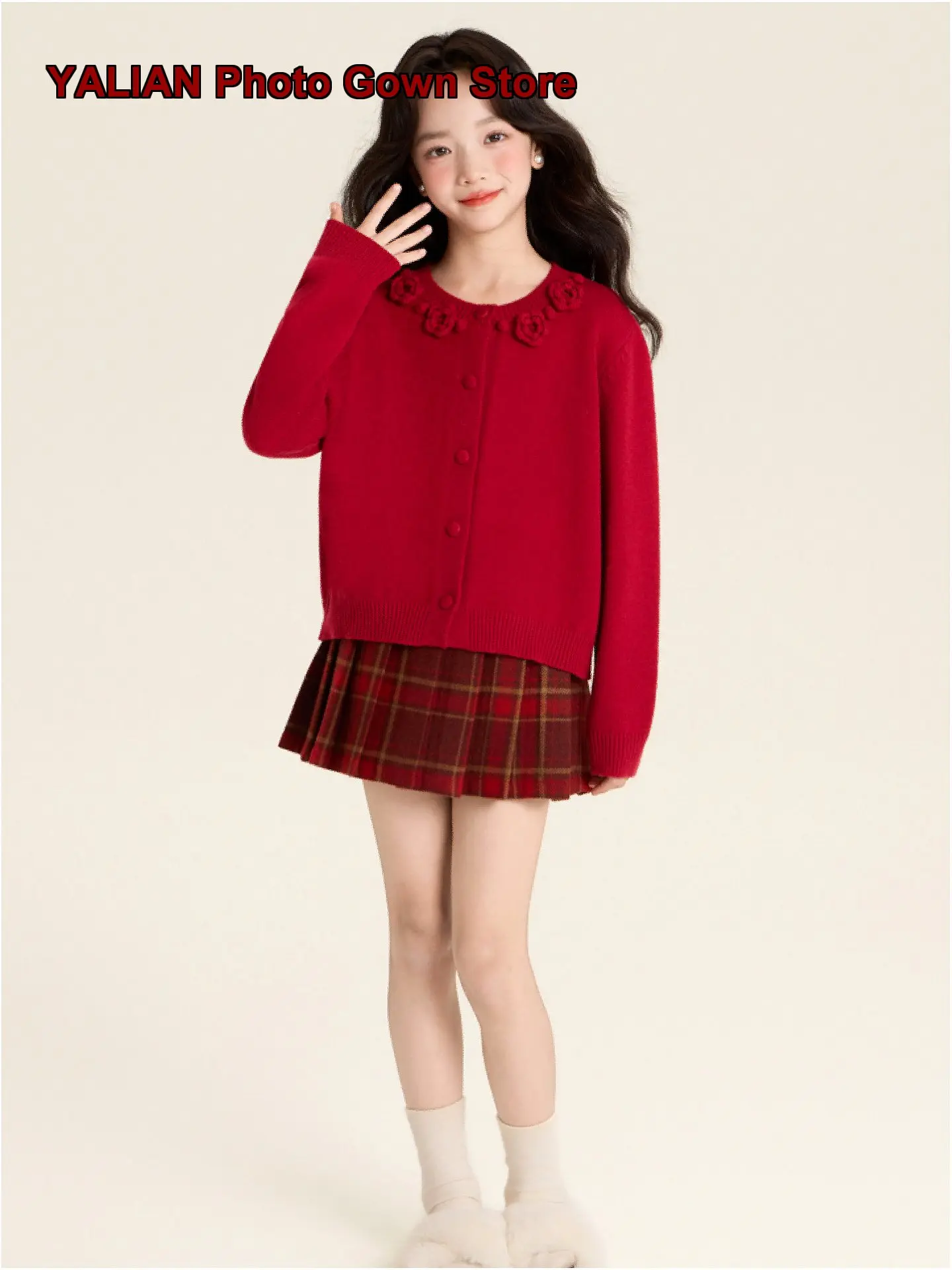 Amybaby Girls Winter 2026 Three-Dimensional Flower Short Knit Top