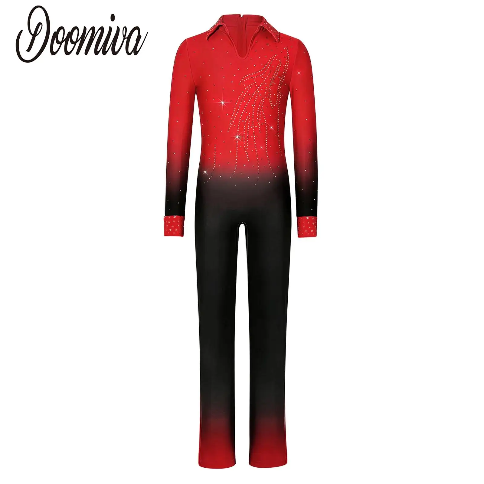 

Детский градиентный комбинезон для мальчиков с длинным рукавом, стразами, для фигурного катания, джаза, балета, танцевальный костюм-боди на все тело