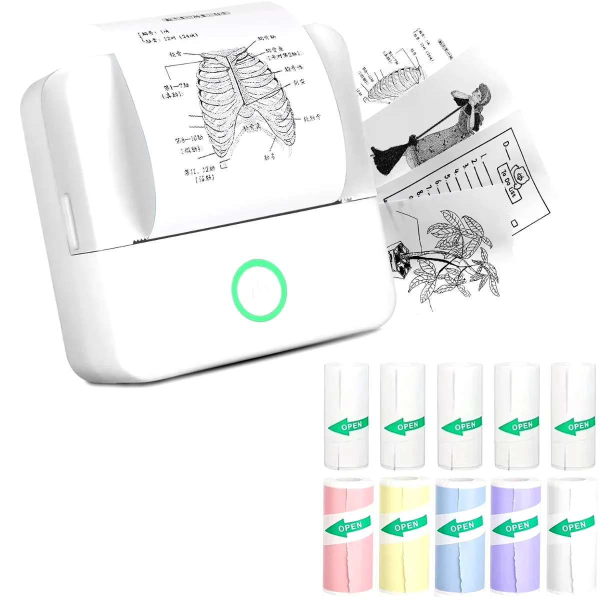 10 rolek termiczna mini drukarka przenośna naklejka bez atramentu wycięta mała drukarka kieszonkowa dla dzieci DIY 57mm druk fotograficzny prezent na boże narodzenie