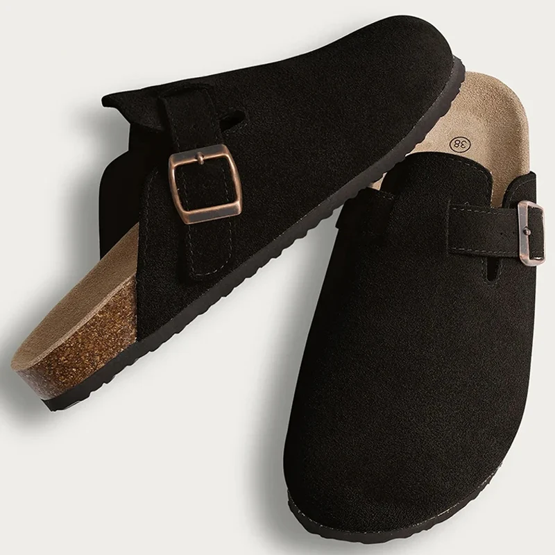 Goosecret Summer Slippers Women Cork Footbed Clogs Comfort Leather Shoes With Arch Support Suede Men Sandals Cozy Home Slides