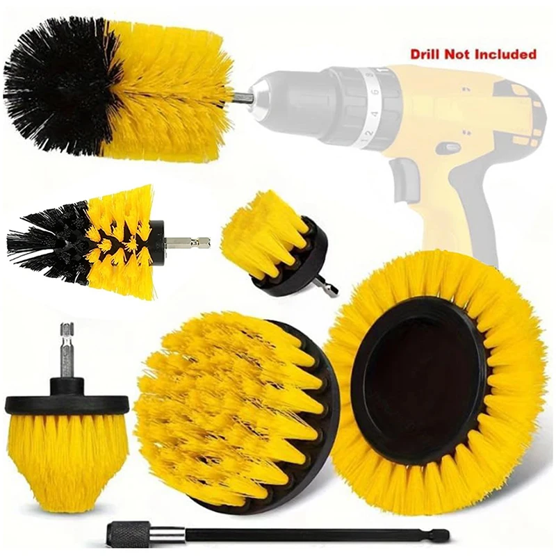 Zestaw szczotek do wiertarki, 6 szt. szczotek do czyszczenia z mocowaniem 1/4 cala z 1 szt. przedłużką, szczotka do czyszczenia zasilana elektrycznie