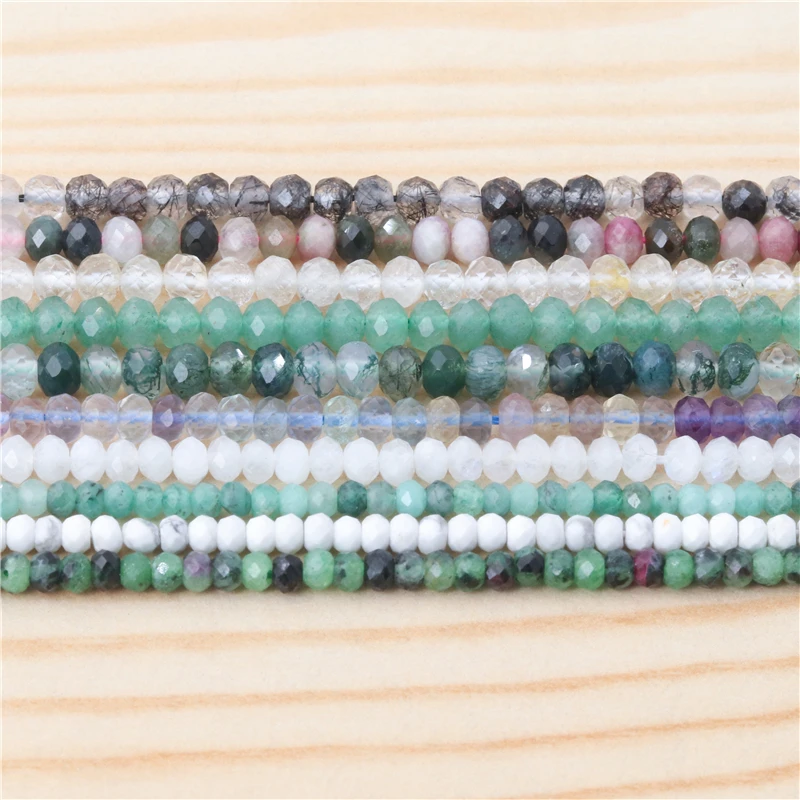 Natural Stone Turquoise Tanzanite Aquamarine Tourmaline Faceted Abacus Beads Size 2x3 3x4MM For Jewelry Making DIY Bracelet