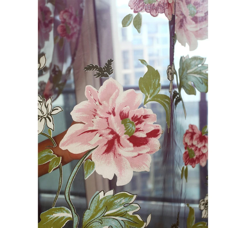 Peony Flower Sheer Curtains for Living Room Tulle Window Screen Pastoral Yarn Fabric Bedroom Kitchen Customized