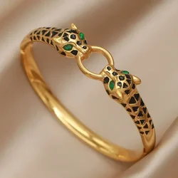 Stainless Steel Black Leopard Bangles for Women Fashion Brand Jewelry Unique Animal Bracelets Party Accessories Gifts