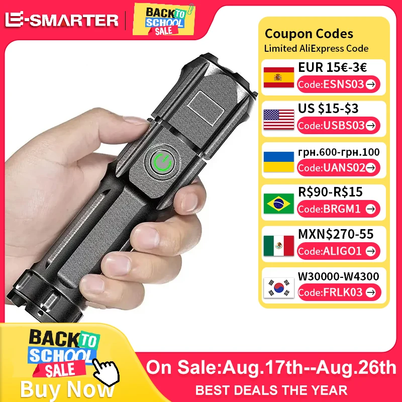 Powerful LED Flashlight Rechargeable USB Waterproof Zoom Fishing Hunting Camp...