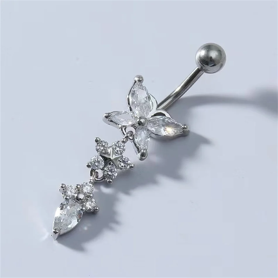 CZ Zircon Butterfly Dangle Belly Button Ring 14G