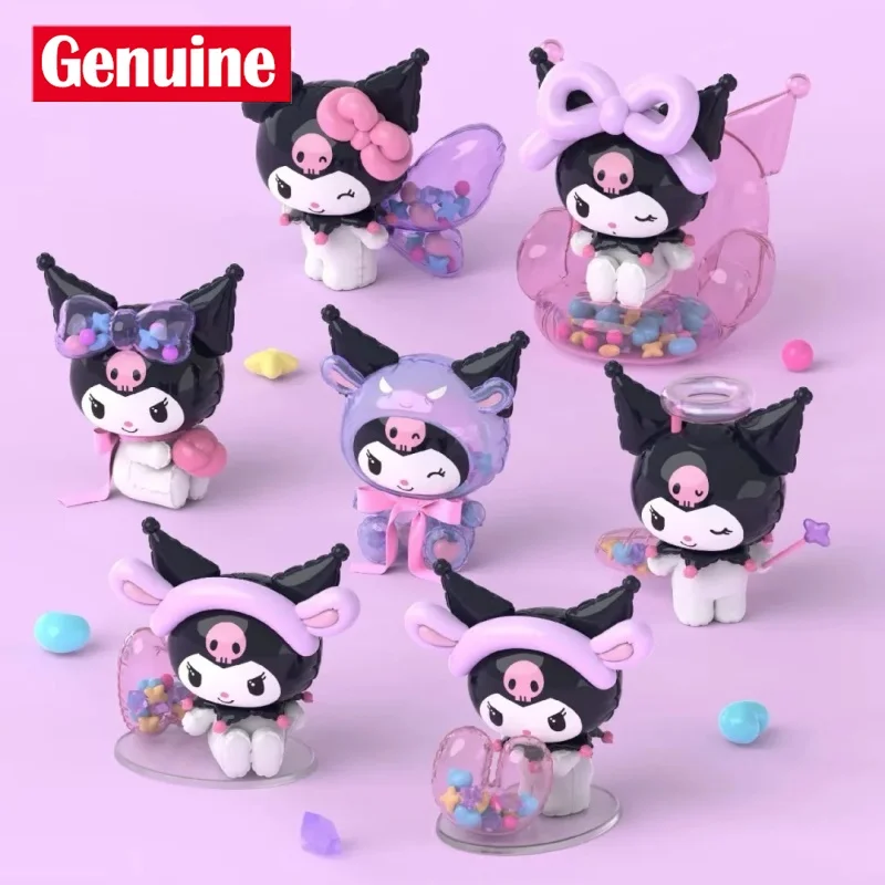 Caja ciega de la serie Master de globos Kuromi genuina, adorno de escritorio kawaii, modelo de muñeca Sanrio Kuromi, caja misteriosa, juguetes, regalo de cumpleaños