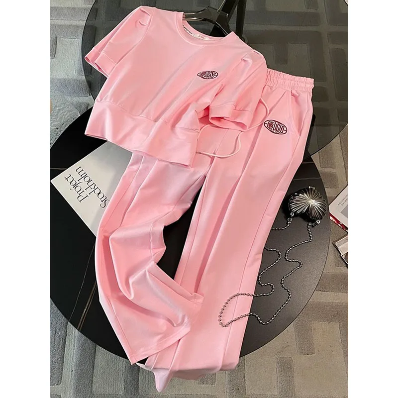 

2025 Fashion Leisure Sports Set Summer New Style Aging Reduction Short Sleeve Wide Leg Pants Two Piece Set Pant Sets Short Se