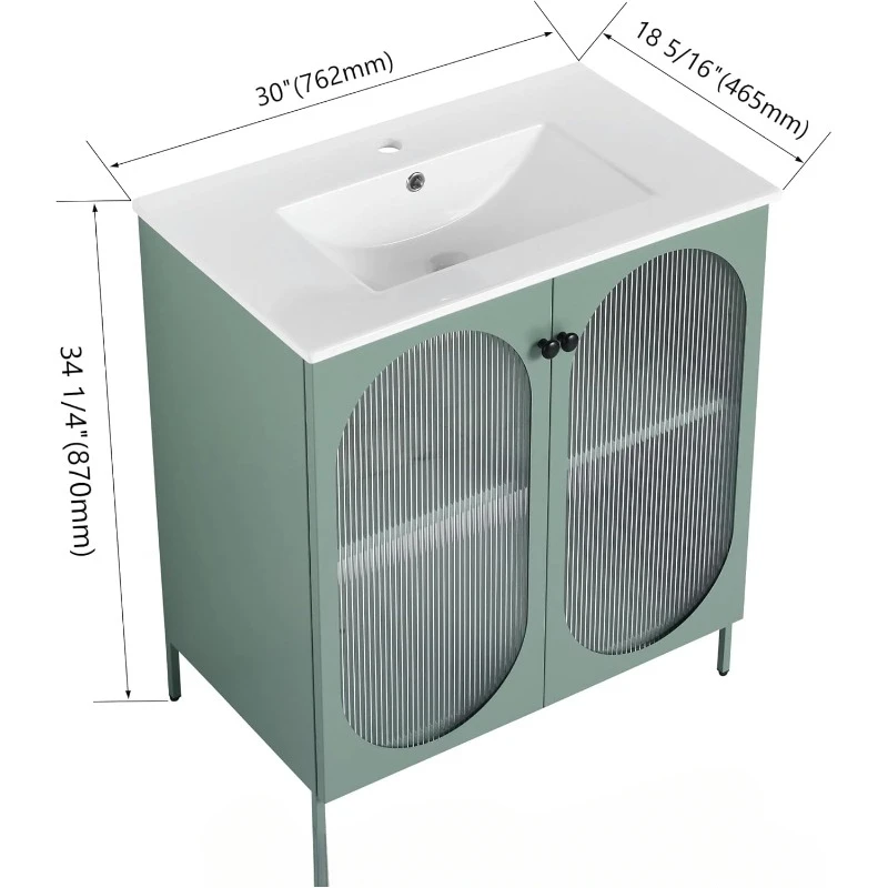 Bathroom Vanity, 30 Inch Freestanding Pedestal Sink Cabinet for Bathroom, Mint Green,home.