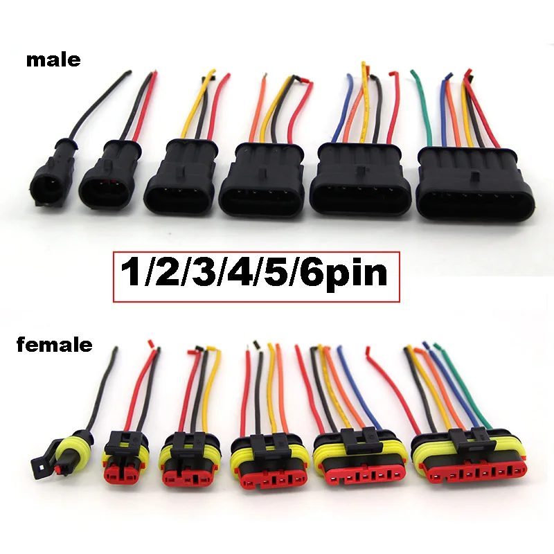 1Set 1P 2P 3P 4P 5P 6P Way Waterproof Electrical Auto Connector Male Female Plug with Wire Cable for Car Motorcycle B4