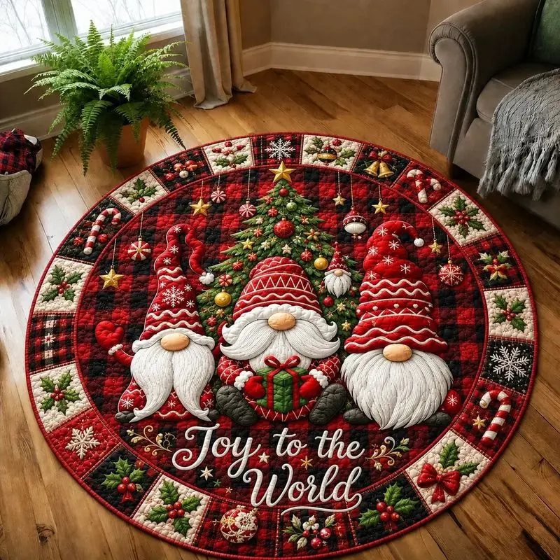 VIKAMA Christmas Gnome Round Rug, Soft Non-Slip Rug for Living Room Sofa Coffee Table, Entryway Holiday Floor Mat, Home Decor