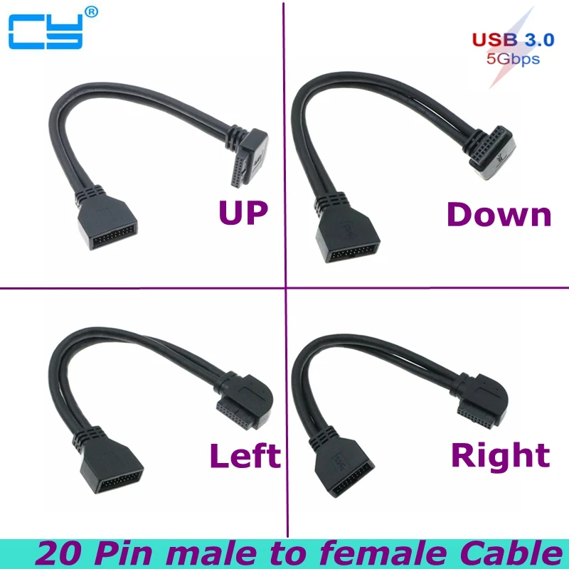 High Speed Chassis Front Elbow 90 Degree 20Pin 19Pin Extension Cable Motherboard F-USB3.0 pin IDC Male to Female M/F Data Cable