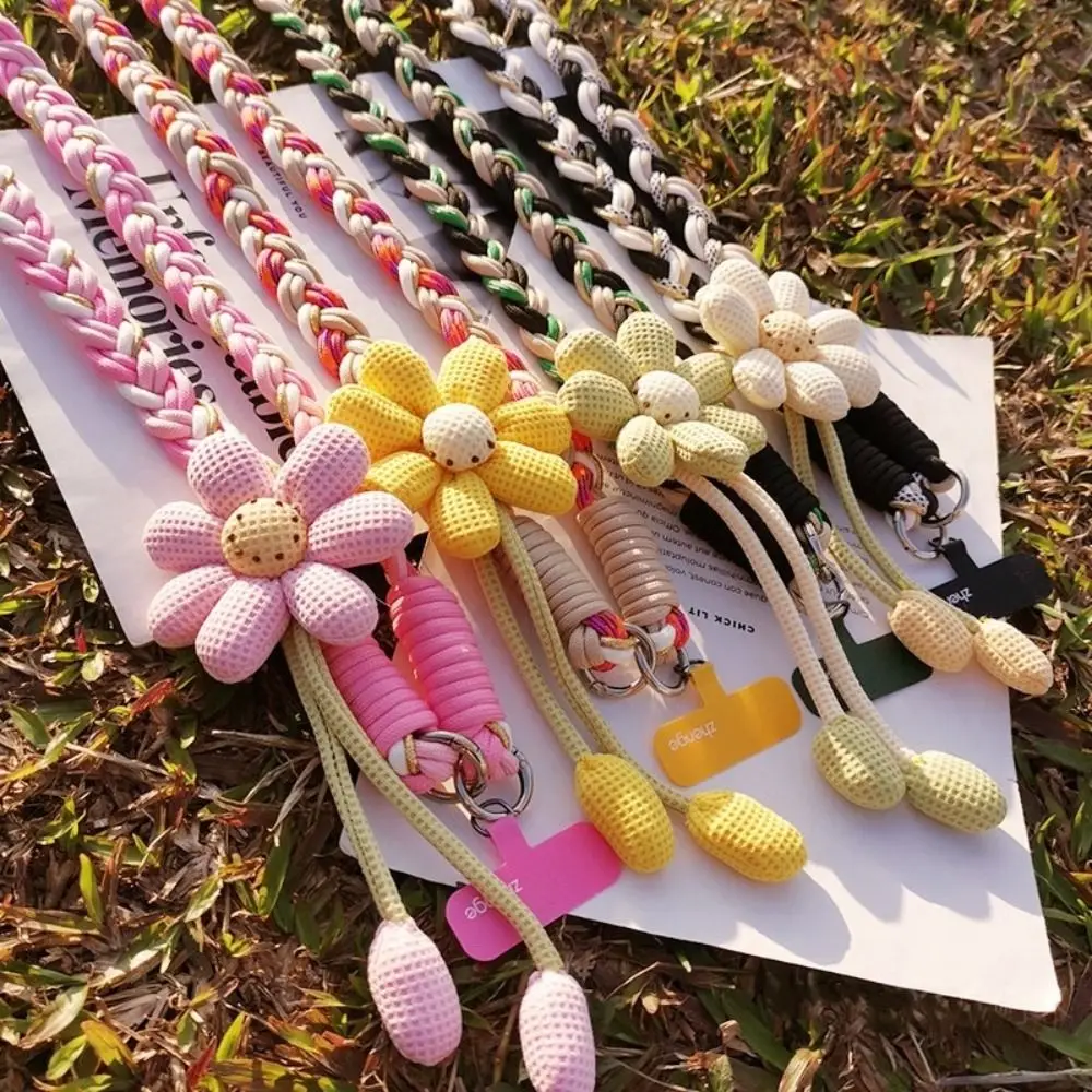 

Fashion Detachable Flowers Phone Lanyard Crossbody Neck Clip Phone Woven Chain Anti-lost Long Cell Phone Strap Women Girls