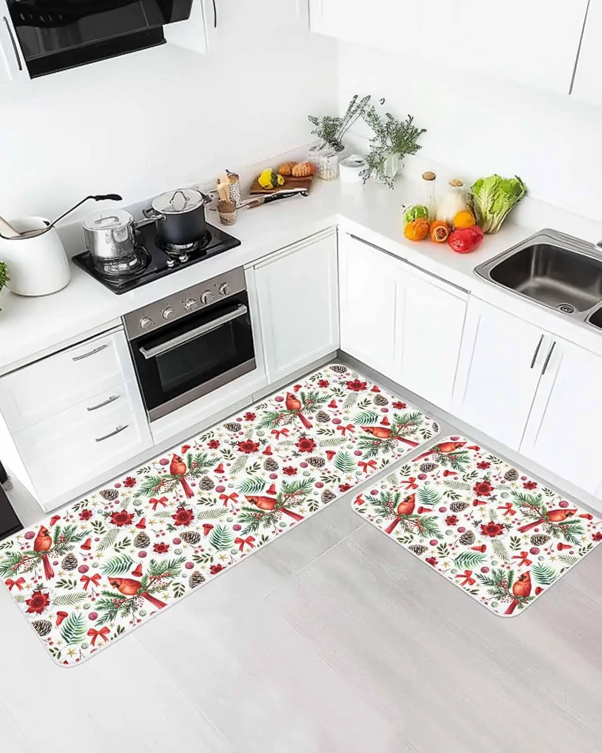 Christmas Pine Cone Bird Kitchen Mat Entrance Doormat Anti-slip Corridor Balcony Rugs Bedroom Bedside Foot Mat Xmas Decor