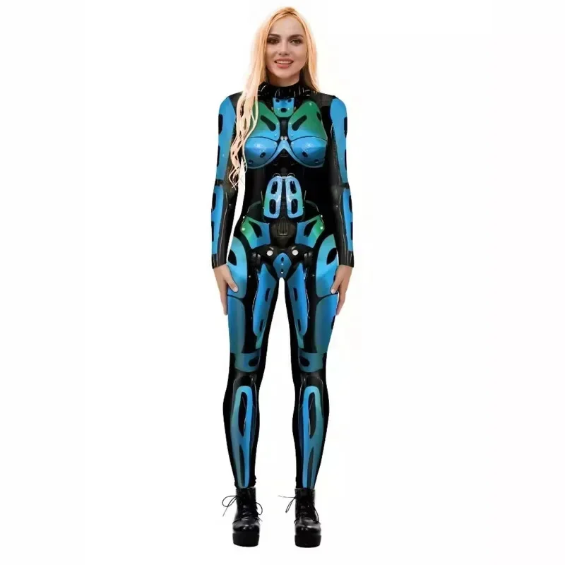 Gothic Y2K Skeleton 3D Digital Printed Jumpsuit Halloween Men Women Blue Skeleton Funny Interesting Mid Waist Pants Jumpsuit New