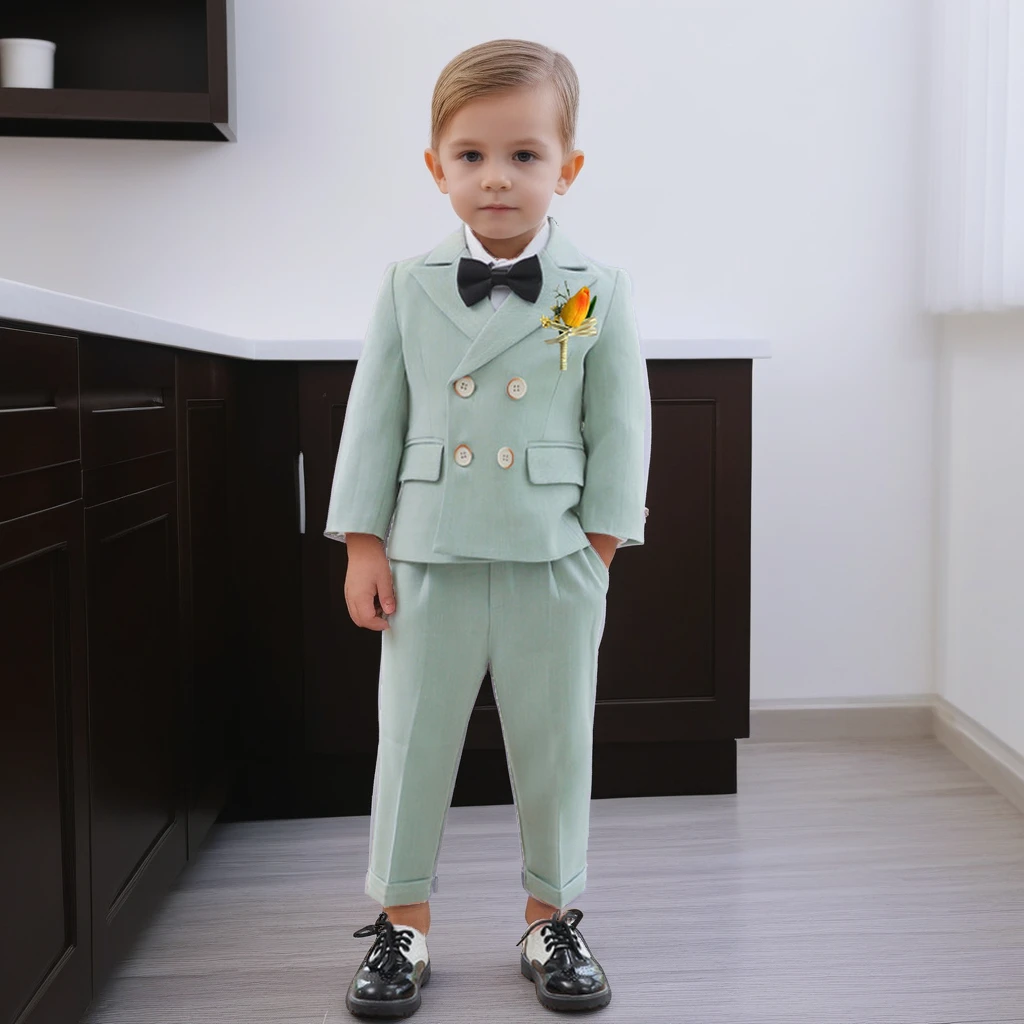 Conjunto de Blazer de cumpleaños para niños, uniforme escolar para niños pequeños, traje de flores verdes, traje de boda para niños de 2, 3, 4, 6 y