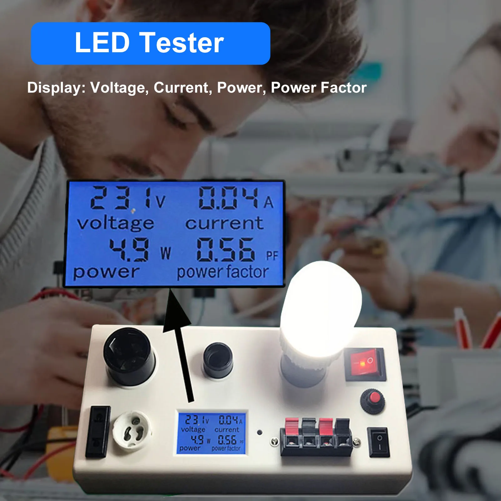 Picture 3: LED Bulb Power Tester Multifunctional Current Voltage Power PF E27 E14 GU10 2 Prong Plug Bulb Socket Tester LED Lamp Bulb Tester