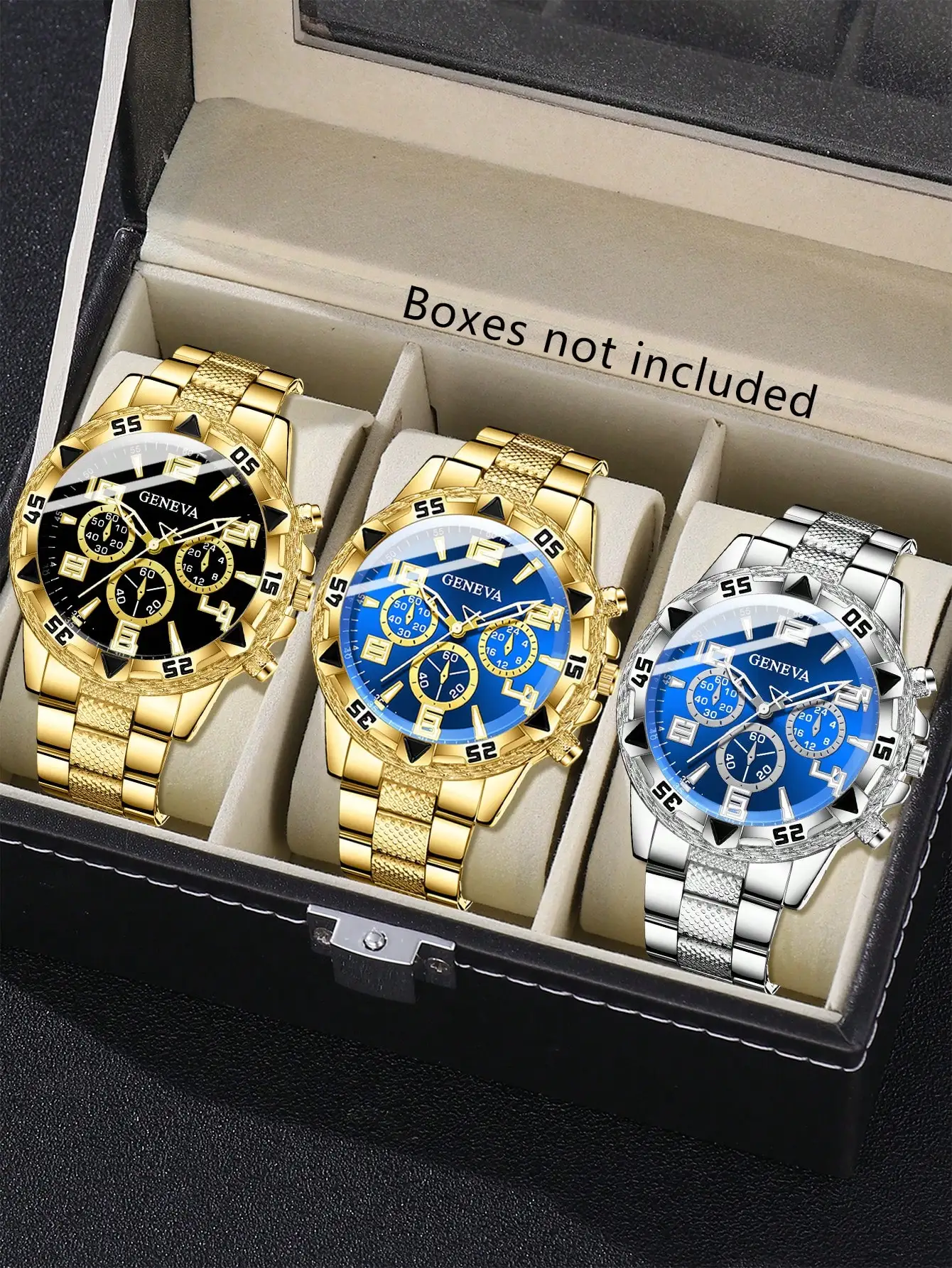 

Набор из 3 мужских часов-хронографов из сплава с золотистыми и серебристыми оттенками