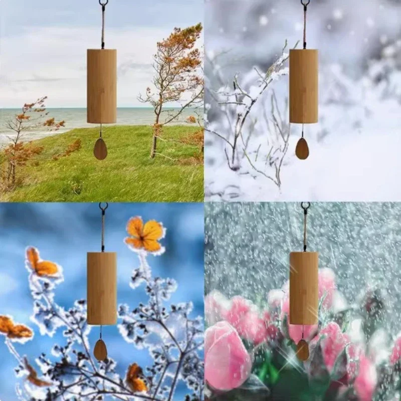 Bamboo Chord Wind Chimes Japanese Hanging Wind Bell Retro Hand Bells Meditation Sound Healing Yoga Outdoor Percussion Instrument