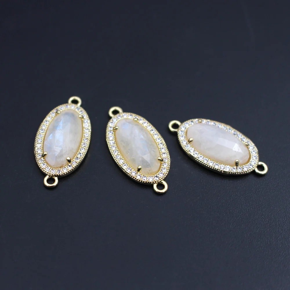 

10pcs Trendy Color Faceted Oval Blue Amazonite Labradorite Stone Connectors Zircon Charms DIY for Women Earrings Bracelet Making