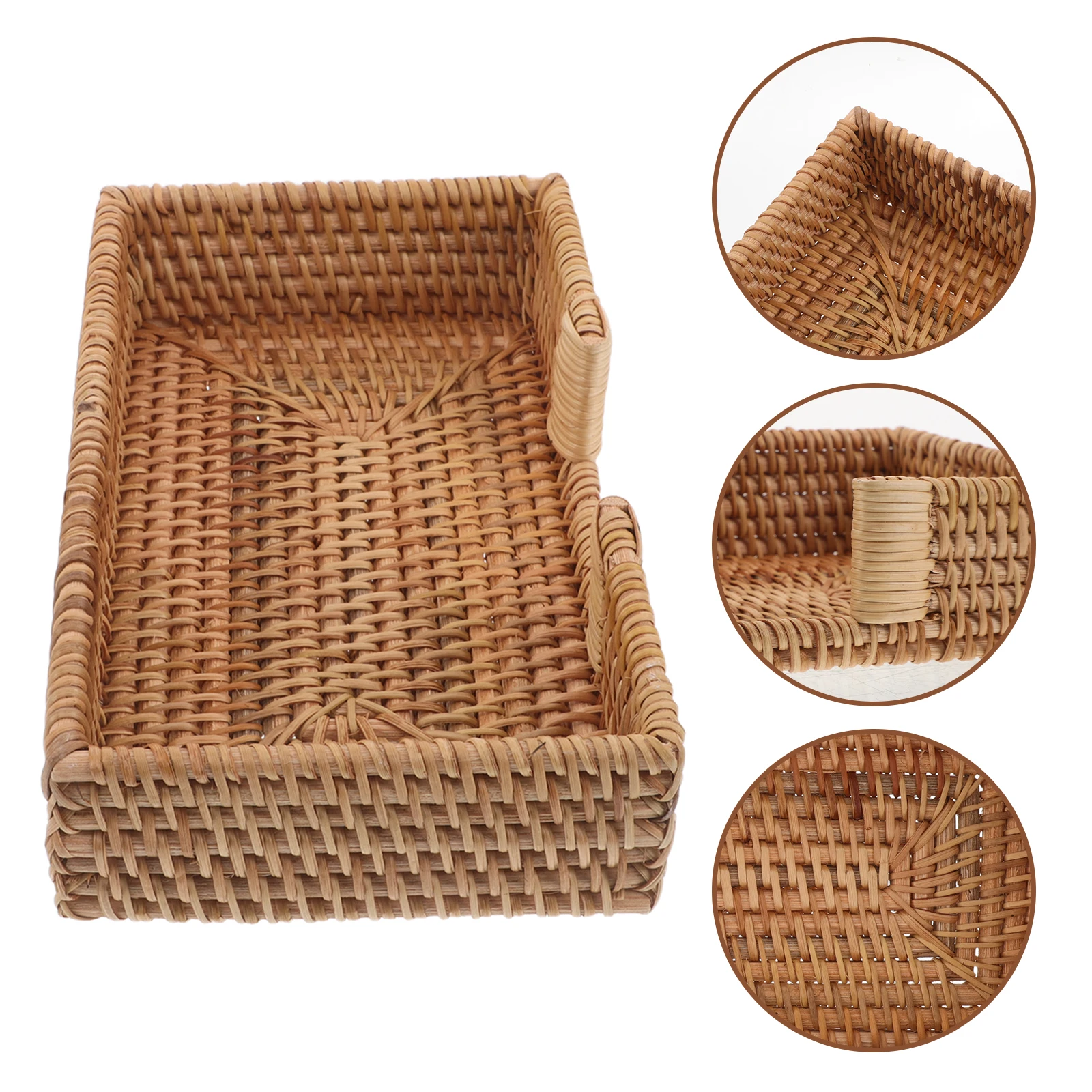 

French Tissue Box Handwoven Wicker Napkin Holder Square Sturdy Antislip Base Desktop Living Room Decor 24X14X5Cm