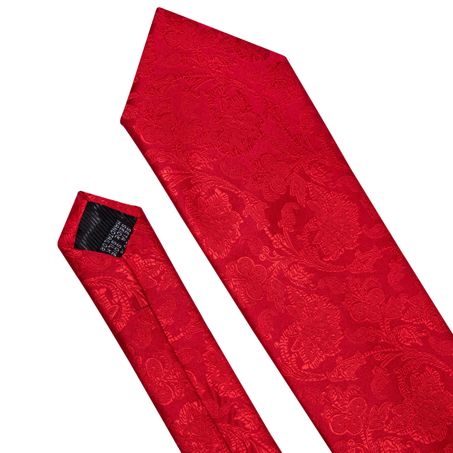 Extra Long Mens Tie Jacquard 160cm Necktie Pocket Square Cufflinks Set Cherry Red Floral for Male Men Wedding Busniess Party