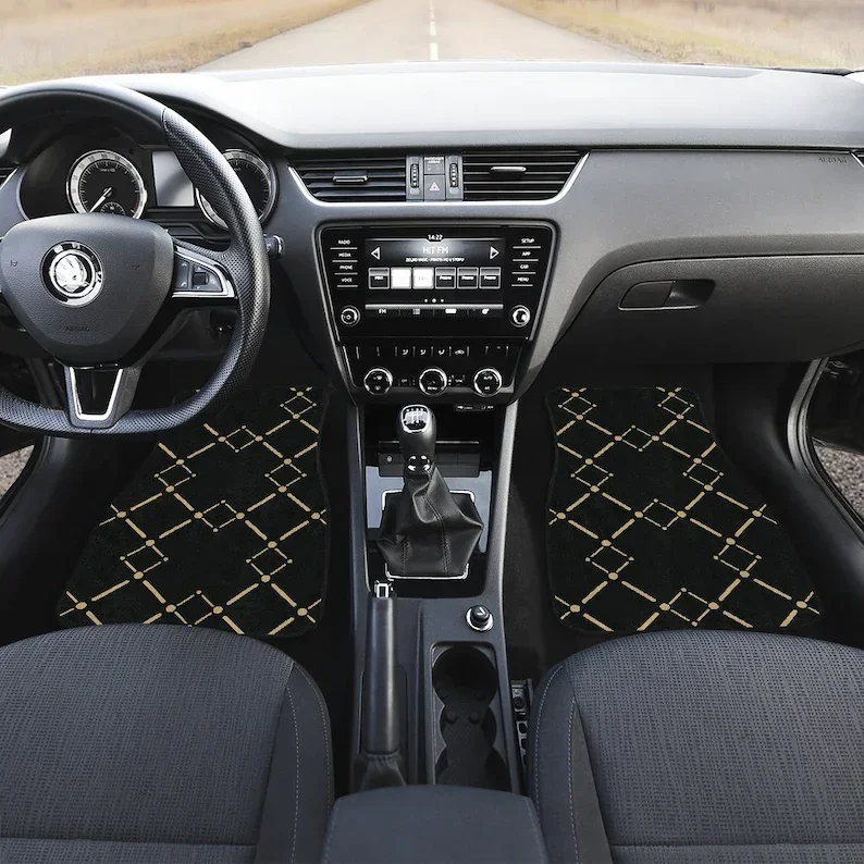 Black Diamond Pattern Car Floor Mats Set, Front and Back Floor Mats for Car, Car Accessories