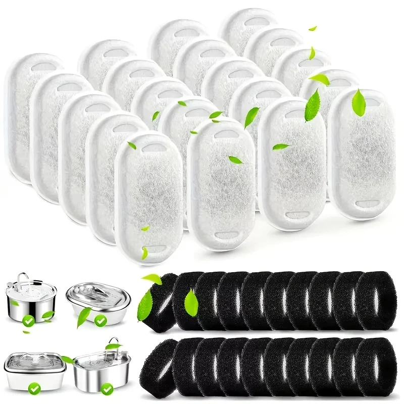 Conjunto de Filtros para Fonte de Água para Gatos com 32 Peças, 16 Filtros + 16 Esponjas - Compatível com Fontes de Água para Animais de Estimação de 108/3.2L e 67oz/2L