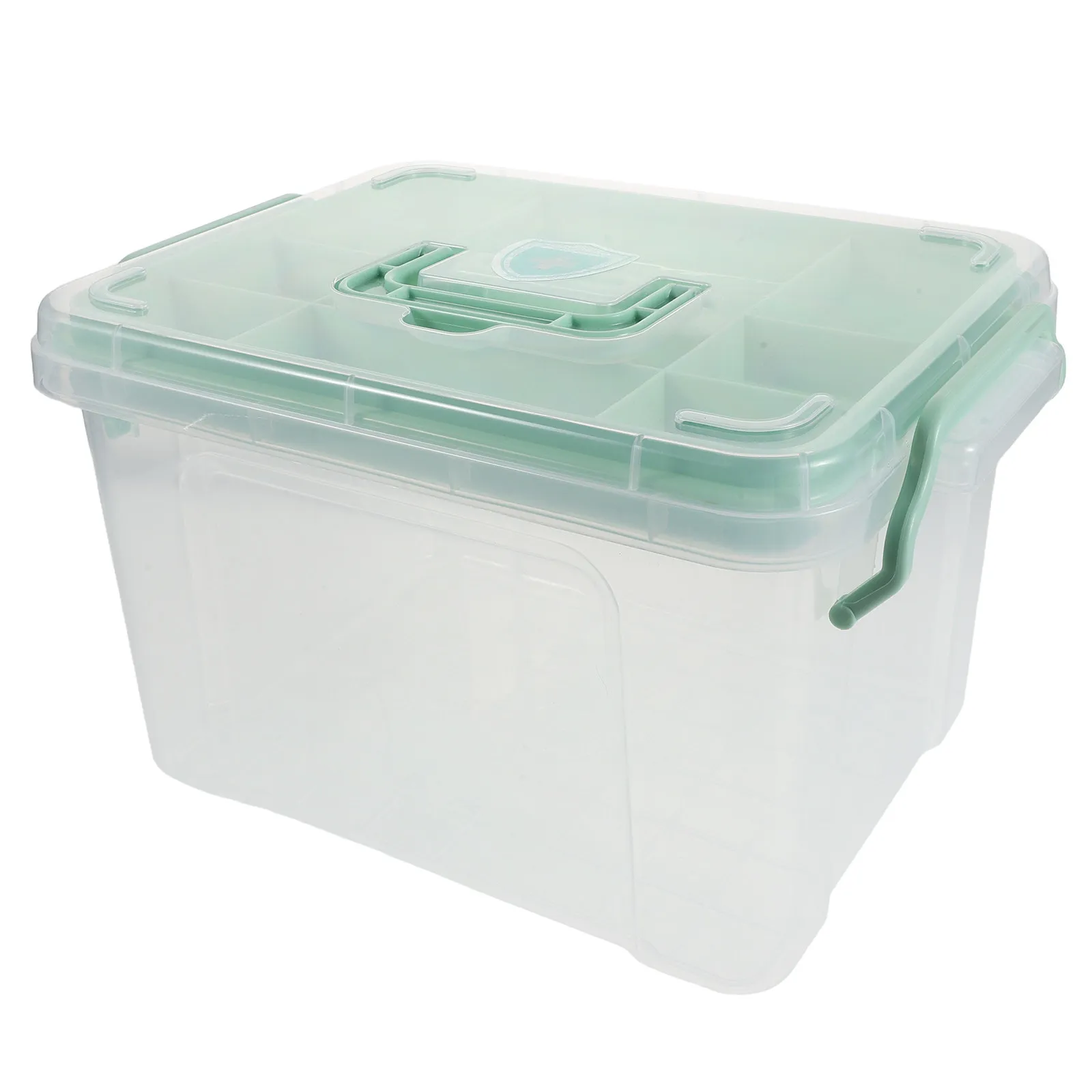 2 Layer Medicine Organizer Box Clear Multi Compartment Tray Portable Medicine Storage Containers Handle Home Dorm
