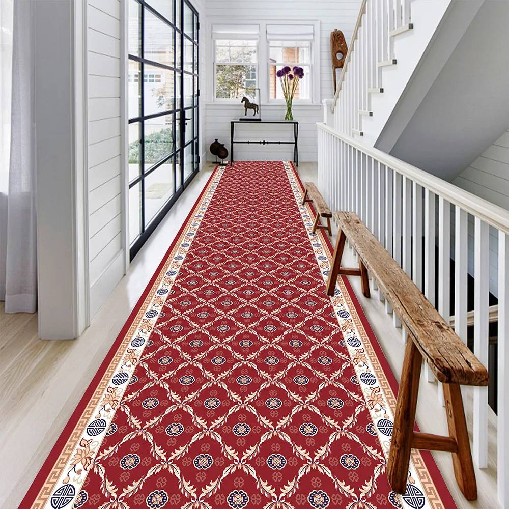 

European Style Long Corridor Carpet Runner for Hotel Aisle Stairway Area Rug Lobby Entryway Floor Mats Wedding Customizable