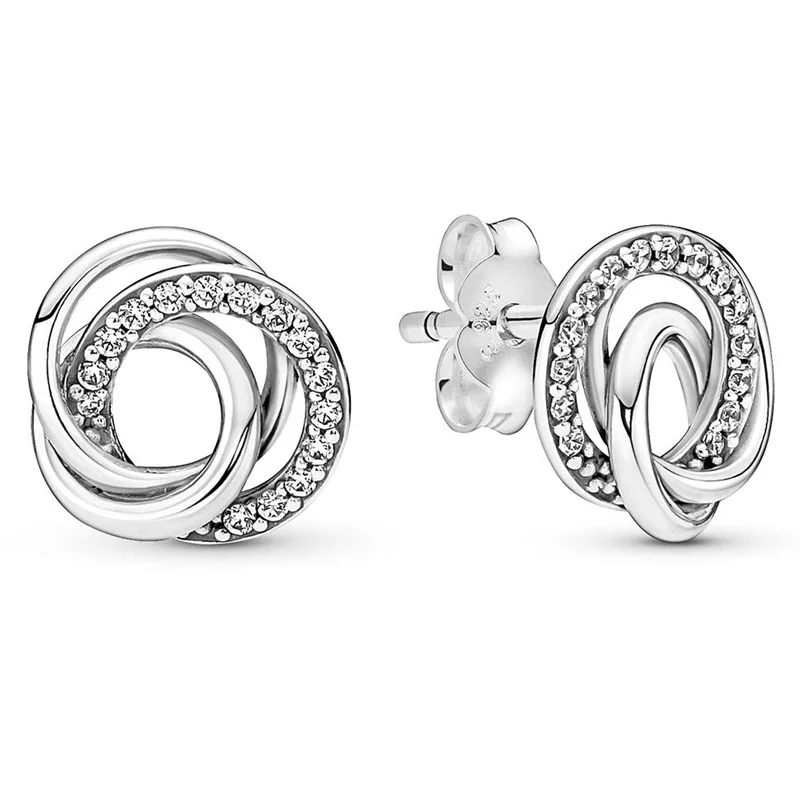 New 925 Sterling Silver Earring Halo Heart  Family Always Encircled Earrings For Women Birthday Gift Fashion Jewelry