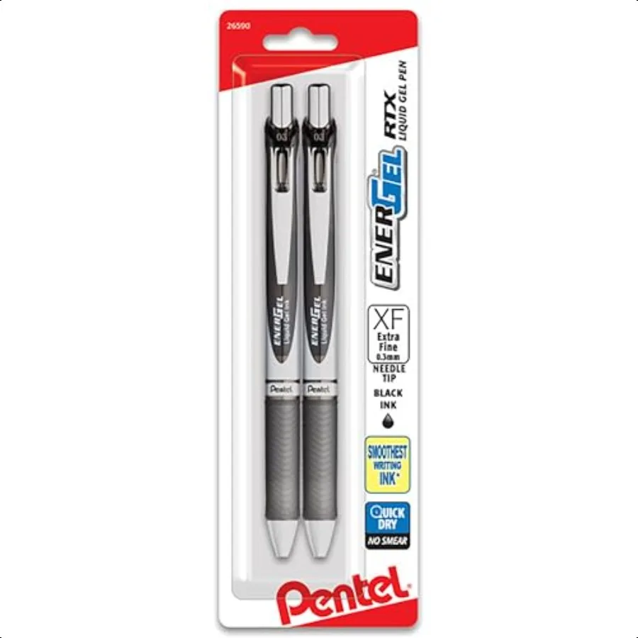 

Pentel EnerGel RTX Выдвижная жидкая гелевая ручка с игольчатым наконечником, очень тонкие чернила, 2 шт. в упаковке