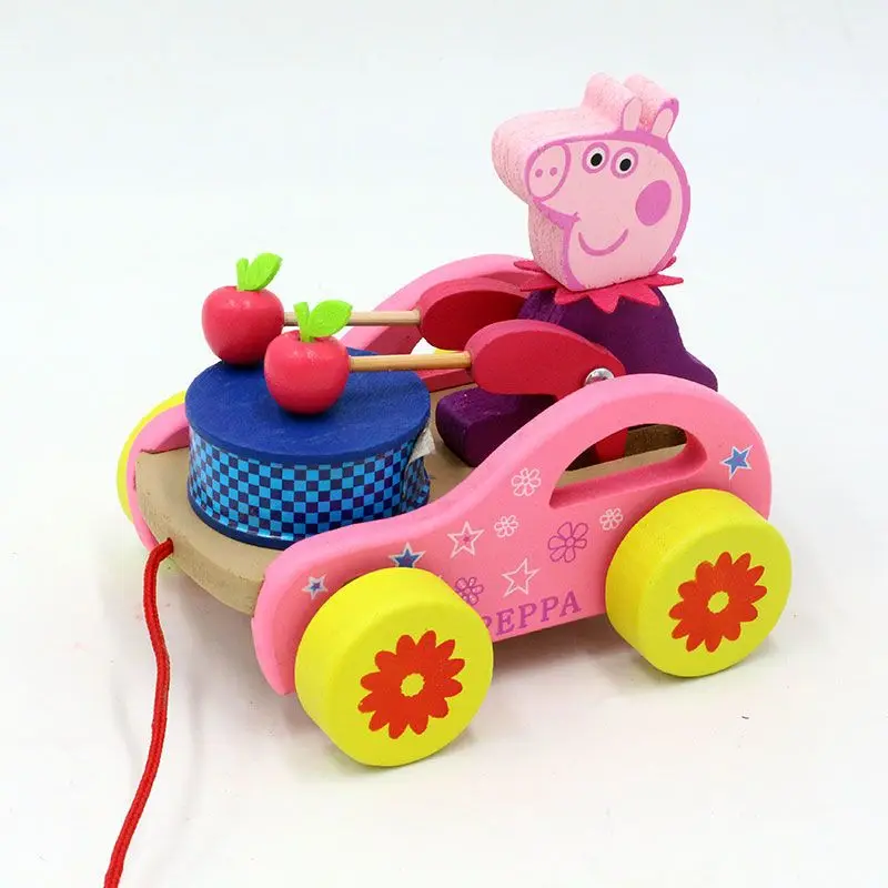 Wooden rope trolley Chicken eat rice drag line walker Wooden children's small pull trolley Traction toddler toys