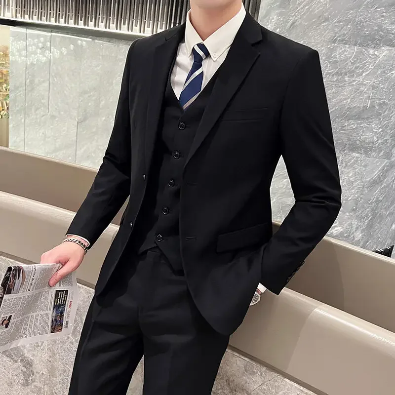 LIBIELIY 2025 High Quality Fashion Solid Color Suit (suit + Vest + Trousers) Business Casual Wedding Trend Three-piece Set