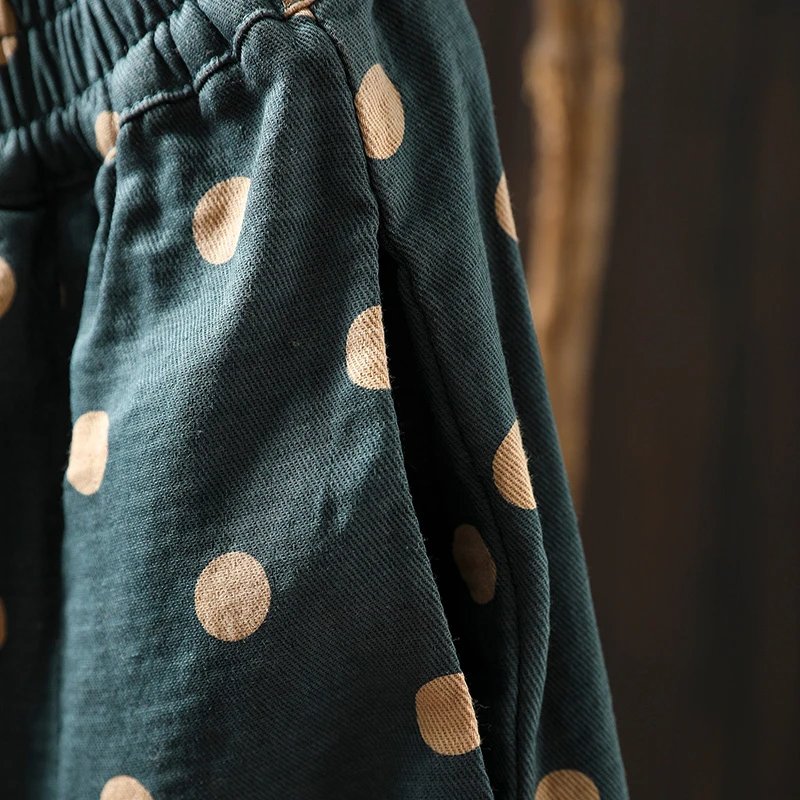 100% 면 여성 캐주얼 스커트 신상품 2025 가을 심플 스타일 빈티지 도트 무늬 여성 하이웨이스트 A라인 스커트 T766